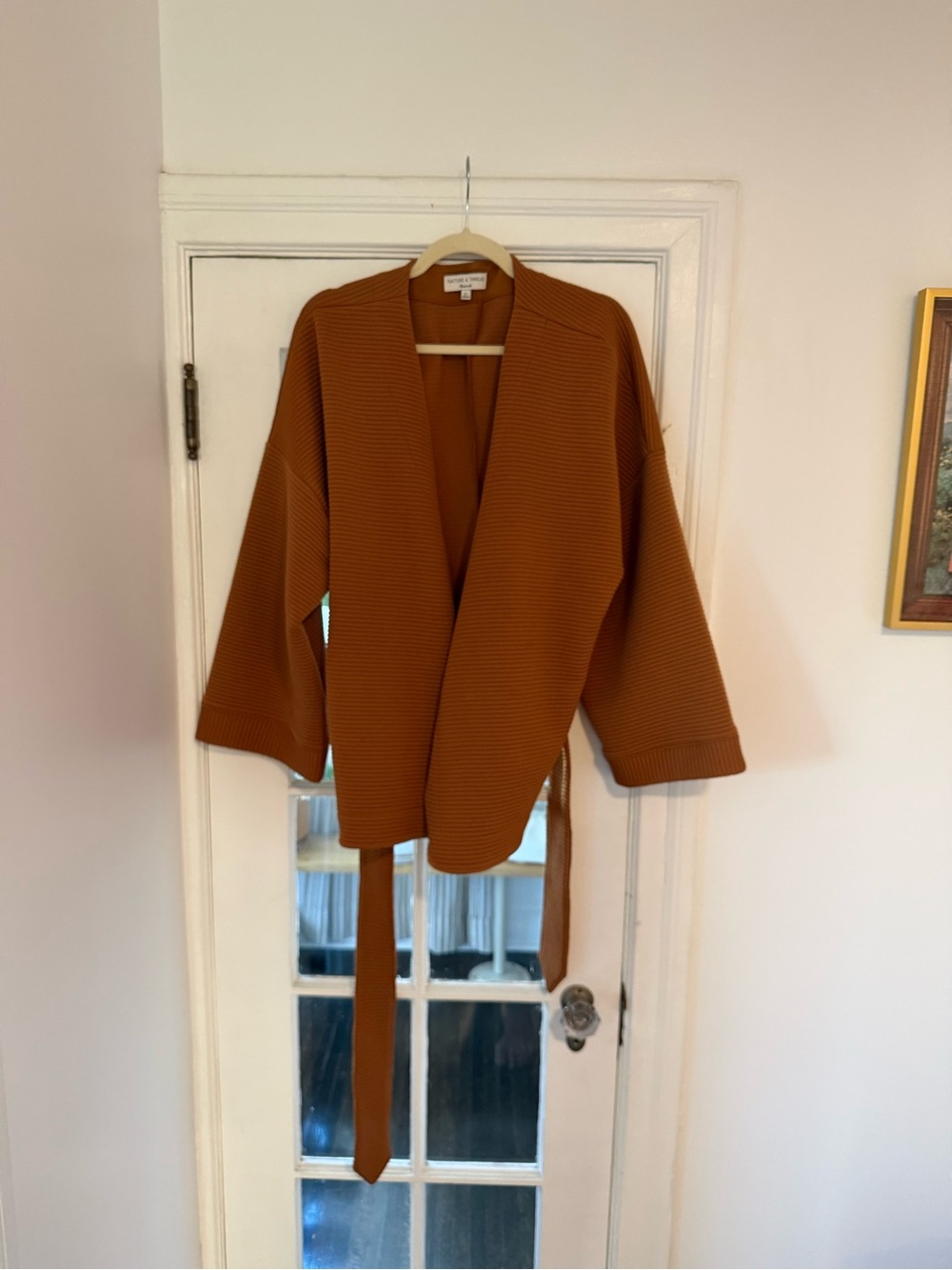 Madewell/Texture & Thread Ribbed Open-Front Wrap Sweater Jacket - Rust Brown